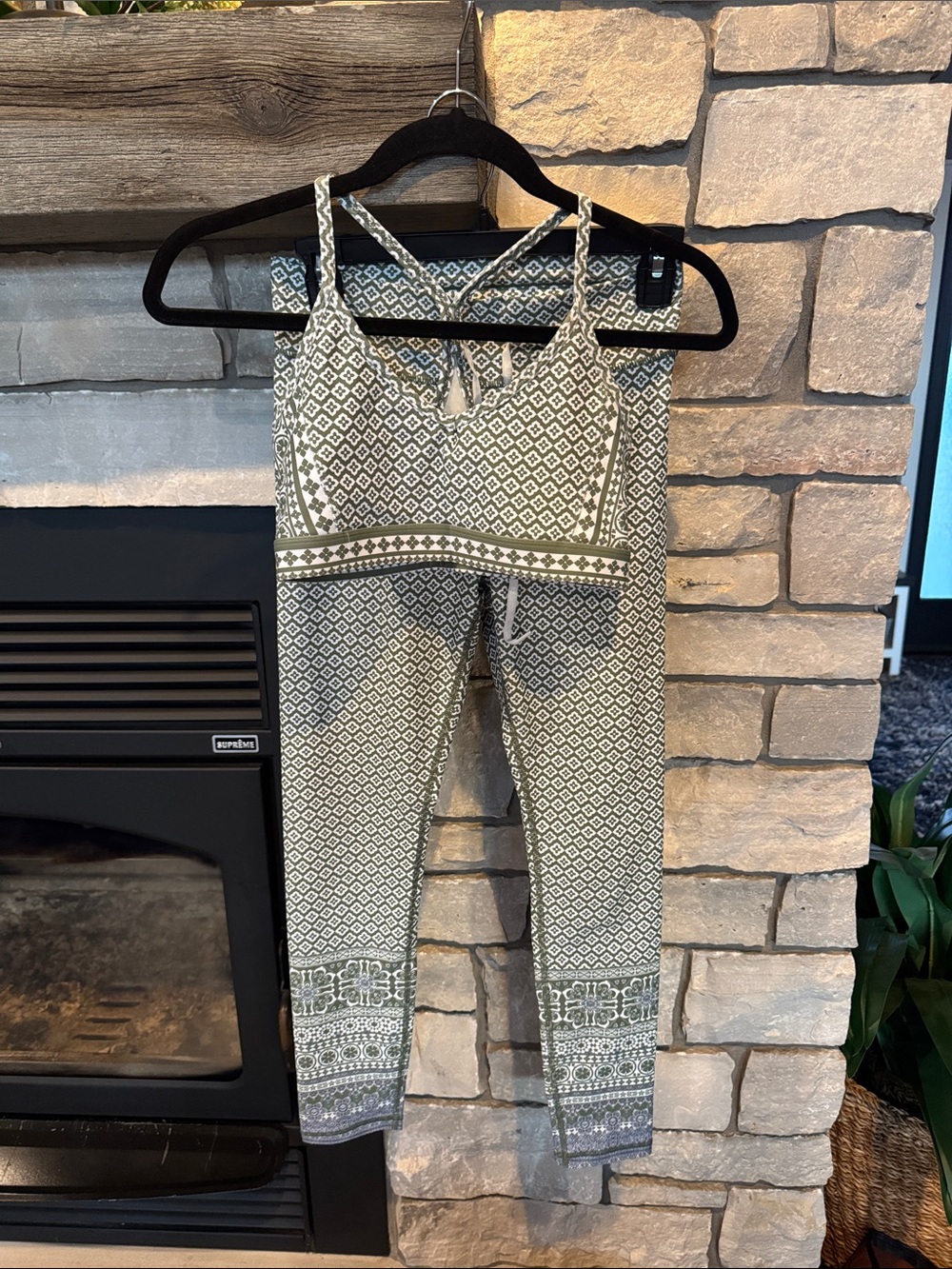 White Fox Boutique Olive & White Printed Leggings Set